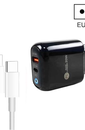 PD04 Type-C + USB Mobile Phone Charger with Type-C to Type-C Cable, EU Plug, EU Plug + Type-C to Type-C Cable