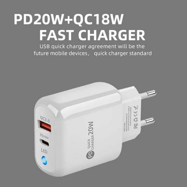 PD04 Type-C + USB Mobile Phone Charger with Type-C to Type-C Cable, EU Plug, EU Plug + Type-C to Type-C Cable