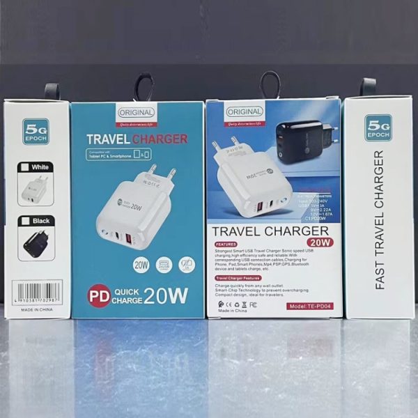 PD04 Type-C + USB Mobile Phone Charger with Type-C to Type-C Cable, EU Plug, EU Plug + Type-C to Type-C Cable