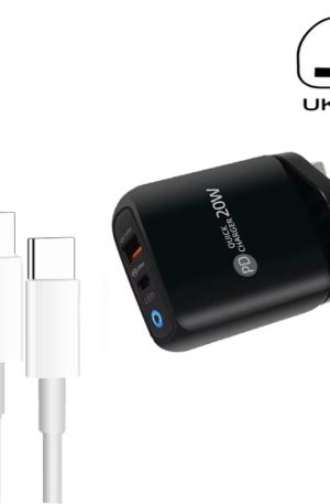 PD04 Type-C + USB Mobile Phone Charger with Type-C to Type-C Cable, UK Plug, UK Plug + Type-C to Type-C Cable