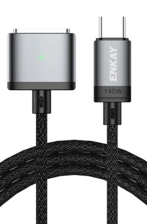 ENKAY 140W USB-C / Type-C to MagSafe 3 Nylon Braided Magnetic Charging Cable with LED Indicator for MacBook 6.6FT, ENKAY Grey, ENKAY Blue