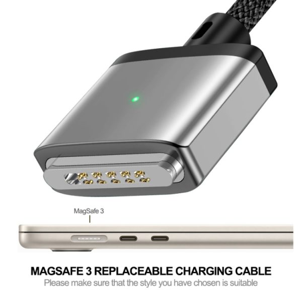 SYA0022576_B2.jpg ENKAY 140W USB-C / Type-C to MagSafe 3 Nylon Braided Magnetic Charging Cable with LED Indicator for MacBook 6.6FT, ENKAY Grey, ENKAY Blue