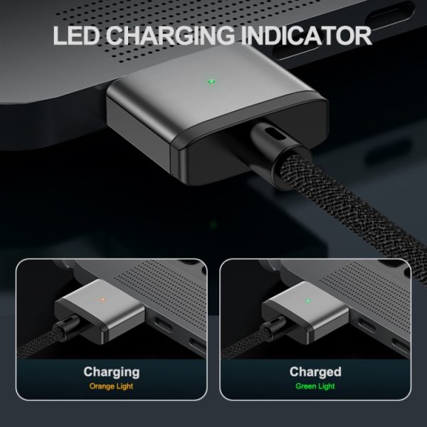 SYA0022576_B4.jpg ENKAY 140W USB-C / Type-C to MagSafe 3 Nylon Braided Magnetic Charging Cable with LED Indicator for MacBook 6.6FT, ENKAY Grey, ENKAY Blue