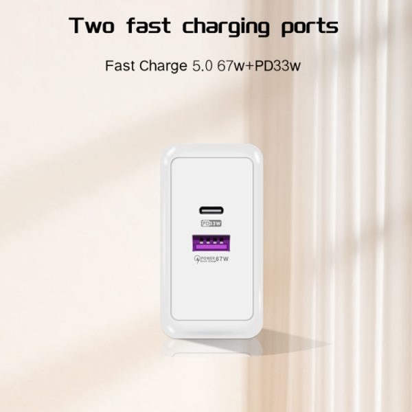 USB 67W / Type-C PD 33W Super fast Charging Full Protocol Mobile Phone Charger, EU Plug, EU Plug