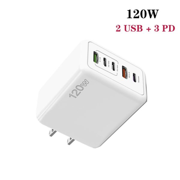 SYA002689001A_1.jpg 120W PD3.0 3 Type-C 2 USB Multi Port Quick Charger with Type-C to Type-C Cable, US Plug, US Plug + C to C Cable