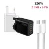 SYA0026892_B1.jpg 120W PD3.0 3 Type-C 2 USB Multi Port Quick Charger with Type-C to Type-C Cable, UK Plug, UK Plug + C to C Cable