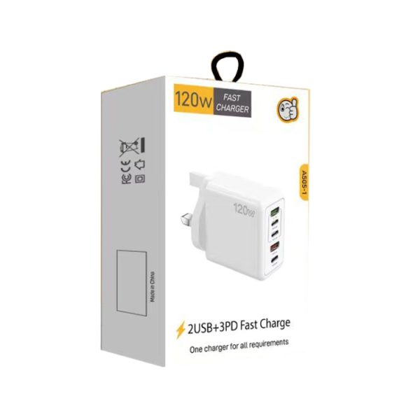 SYA0026892_B6.jpg 120W PD3.0 3 Type-C 2 USB Multi Port Quick Charger with Type-C to Type-C Cable, UK Plug, UK Plug + C to C Cable