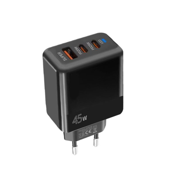 SYA002689501A-1.jpg 45W PD3.0 / PPS Type-C + QC3.0 USB Fully Compatible Protocol Charger, EU Plug, PD3.0 / PPS Type-C + QC3.0 USB(EU Plug)