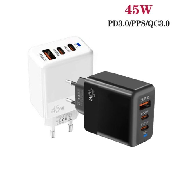 SYA0026895_B1.jpg 45W PD3.0 / PPS Type-C + QC3.0 USB Fully Compatible Protocol Charger, EU Plug, PD3.0 / PPS Type-C + QC3.0 USB(EU Plug)