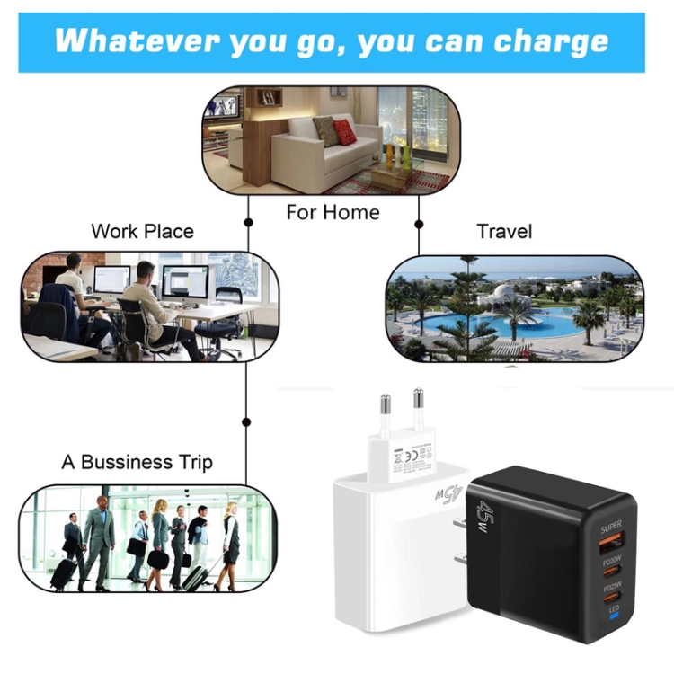 45W PD3.0 / PPS Type-C + QC3.0 USB Fully Compatible Protocol Charger, EU Plug, PD3.0 / PPS Type-C + QC3.0 USB(EU Plug) 3 45W PD3.0 / PPS Type-C + QC3.0 USB Fully Compatible Protocol Charger, EU Plug, PD3.0 / PPS Type-C + QC3.0 USB(EU Plug) - Image 3