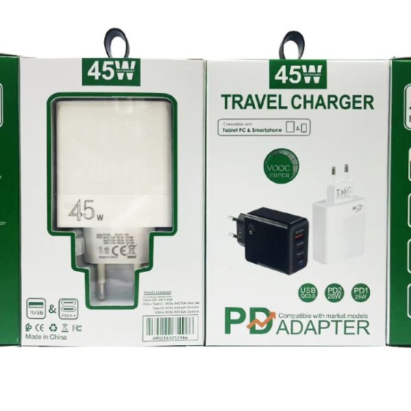 SYA0026895_B4.jpg 45W PD3.0 / PPS Type-C + QC3.0 USB Fully Compatible Protocol Charger, EU Plug, PD3.0 / PPS Type-C + QC3.0 USB(EU Plug)