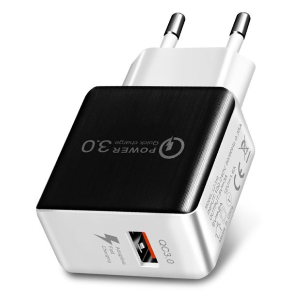 SYA00273201A-1.jpg 1USB QC 3.0 Wire Drawing Quick Charger EU Plug, QC 3.0 Black, QC 3.0 White