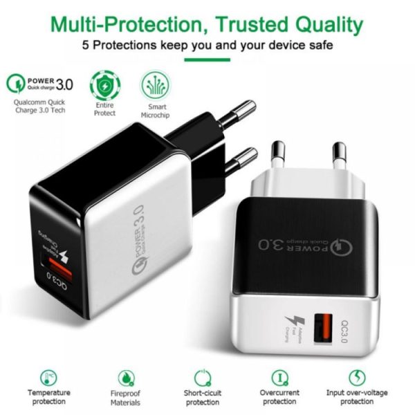SYA00273201_B2.jpg 1USB QC 3.0 Wire Drawing Quick Charger EU Plug, QC 3.0 Black, QC 3.0 White