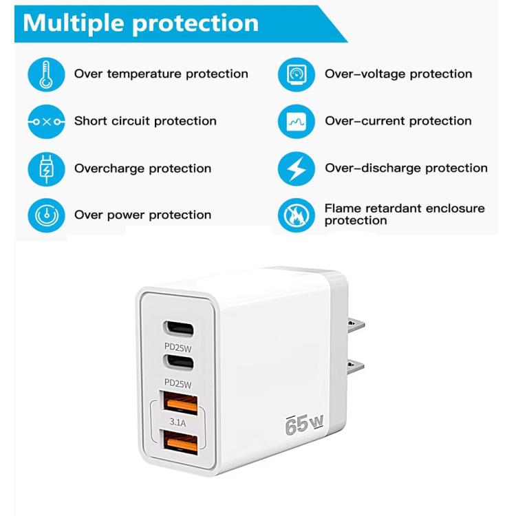 TE-PD44 Dual USB-A Dual Type-C 4-port Mobile Phone Charger, EU Plug, US Plug 5 TE-PD44 Dual USB-A Dual Type-C 4-port Mobile Phone Charger, EU Plug, US Plug - Image 5