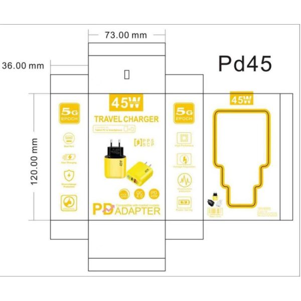 SYA0030746_B4.jpg GaN 45W PD3.0 + QC3.0 Fully Compatible Protocol Charger for Laptops / Tablets,EU Plug, EU Plug