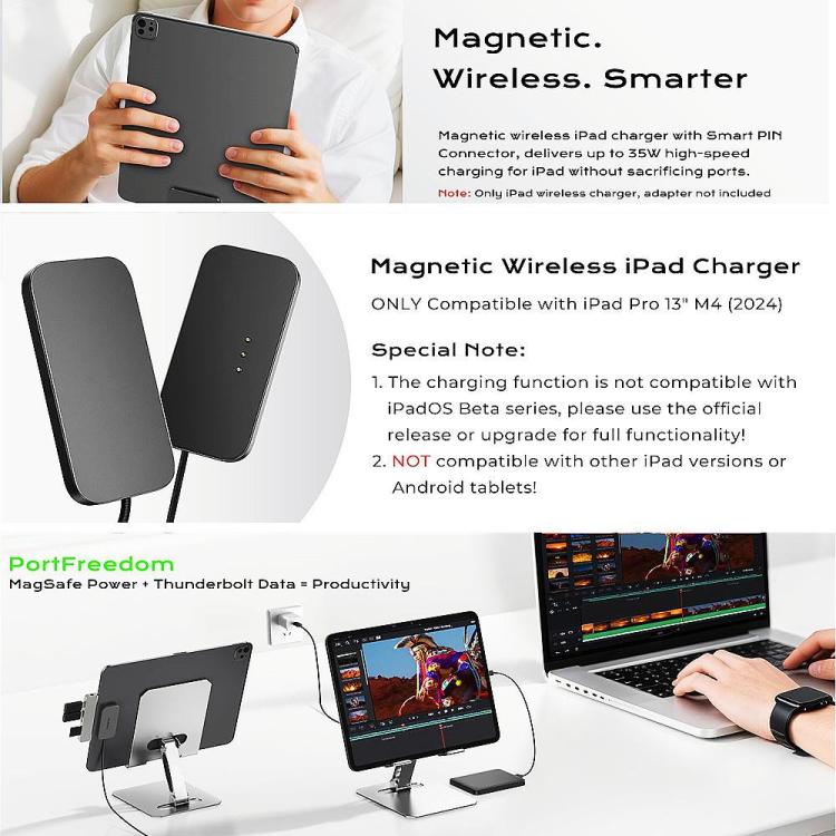 For iPad Pro 13 2025 Fast Charging Smart PIN Magnetic Charger Wireless Charging Pad with Type-C Cable 11 For iPad Pro 13 2025 Fast Charging Smart PIN Magnetic Charger Wireless Charging Pad with Type-C Cable - Image 11