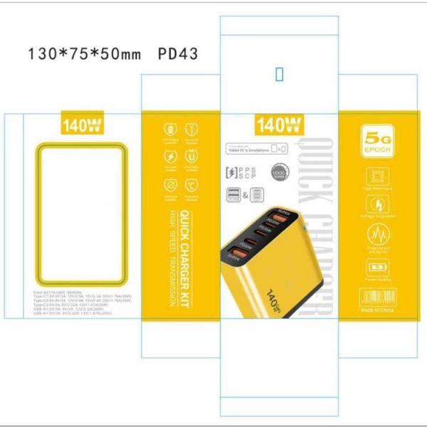 SYA0030912_B4.jpg TE-PD43 Type-C x 3, USB-A x 2 Multi-port Charger for Mobile Phones / Tablets,US Plug, US Plug