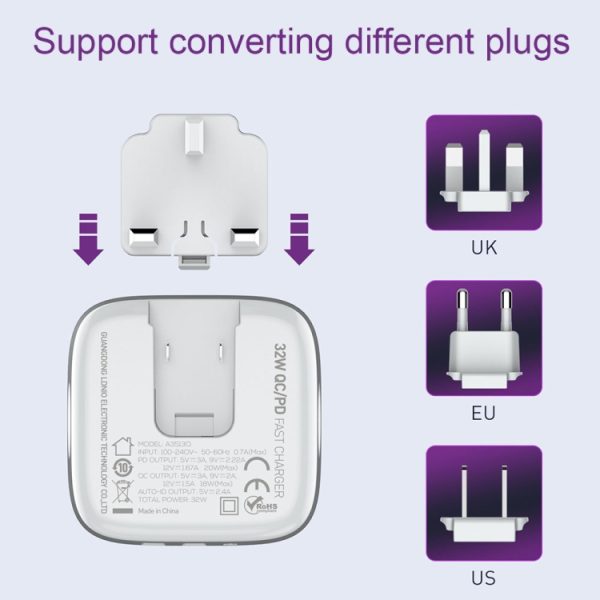 LDNIO A3513Q 32W QC3.0 3 USB Ports Phone Adapter, US Plug with Micro USB Cable, US Plug with 8 Pin Cable, US Plug with Type-C Cable, US Plug with Type-C to 8 Pin Cable, EU Plug with Micro USB Cable, EU Plug with 8 Pin Cable, EU Plug with Type-C Cable...