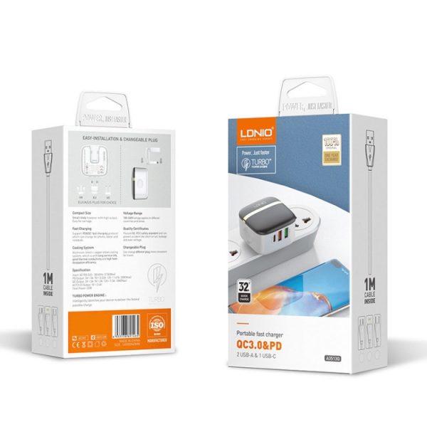 LDNIO A3513Q 32W QC3.0 3 USB Ports Phone Adapter, US Plug with Micro USB Cable, US Plug with 8 Pin Cable, US Plug with Type-C Cable, US Plug with Type-C to 8 Pin Cable, EU Plug with Micro USB Cable, EU Plug with 8 Pin Cable, EU Plug with Type-C Cable...