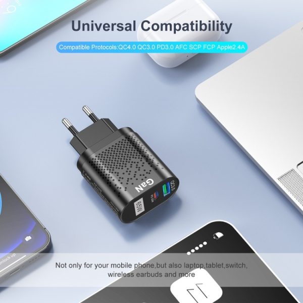 TBD06038264_B3.jpg 65W GaN Mobile Phone Charger PD Fast Charge Computer Adapter, Black EU Plug, Black UK Plug, Black US Plug, Black AU Plug, Black KR Plug, White EU Plug, White UK Plug, White US Plug, White AU Plug, White KR Plug