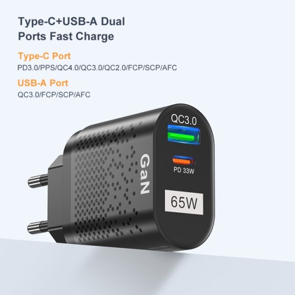 TBD06038264_B4.jpg 65W GaN Mobile Phone Charger PD Fast Charge Computer Adapter, Black EU Plug, Black UK Plug, Black US Plug, Black AU Plug, Black KR Plug, White EU Plug, White UK Plug, White US Plug, White AU Plug, White KR Plug