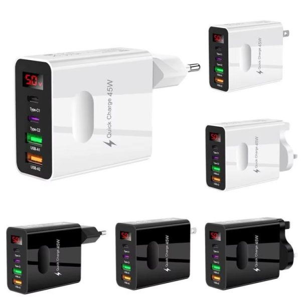 TBD06058047_B1.jpg 2 USB+2 Type-C Digital Display Mobile Phone Multi-port Charger, EU Plug Black, US Plug Black, UK Plug Black, EU Plug White, US Plug White, UK Plug White