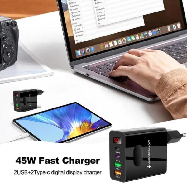 TBD06058047_B2.jpg 2 USB+2 Type-C Digital Display Mobile Phone Multi-port Charger, EU Plug Black, US Plug Black, UK Plug Black, EU Plug White, US Plug White, UK Plug White