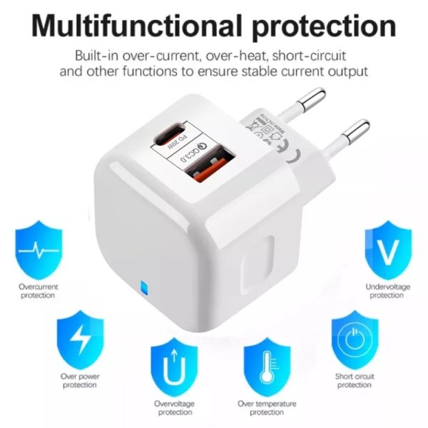 EDA001115901_3.jpg 20W PD + QC 3.0 Dual Ports Travel Charger Power Adapter,, US Plug, EU Plug, UK Plug