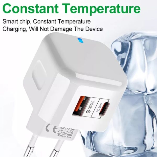 EDA001115901_4.jpg 20W PD + QC 3.0 Dual Ports Travel Charger Power Adapter,, US Plug, EU Plug, UK Plug