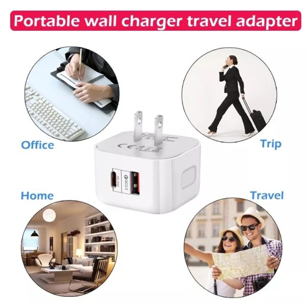 EDA001115901_6.jpg 20W PD + QC 3.0 Dual Ports Travel Charger Power Adapter,, US Plug, EU Plug, UK Plug