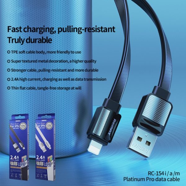 EDA001317401_B1.jpg Remax 2.4A Platinum Pro Charging Data Cable, Length: 1m, Type-C, 8 Pin, Micro USB