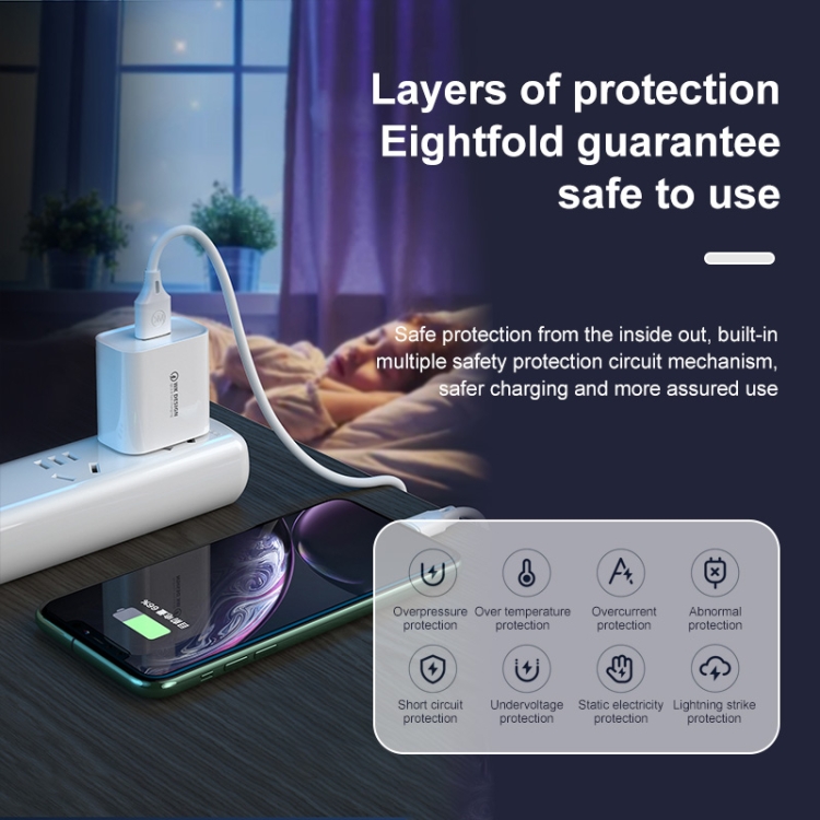 WK WP-U57 18W Speed QC3.0 Fast Charger + USB to Type-C / USB-C Data Cable, US Plug, EU Plug, UK Plug 8 WK WP-U57 18W Speed QC3.0 Fast Charger + USB to Type-C / USB-C Data Cable, US Plug, EU Plug, UK Plug - Image 8