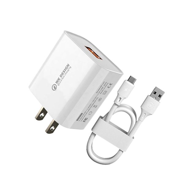 EDA001350201-1.jpg WK WP-U57 Max 18W Maxspeed QC3.0 Fast Charger + USB to Micro USB Data Cable, US Plug, EU Plug, UK Plug