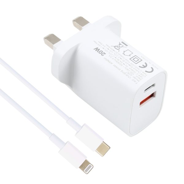 EDA001557601_1.jpg 20W USB-C / Type-C + USB Ports Charger with 100W Type-C to 8 Pin Fast Charging Cable, 1m Type-C to 8 Pin, UK Plug, 1m Type-C to 8 Pin, US Plug, 1m Type-C to 8 Pin, EU Plug, 2m Type-C to 8 Pin, UK Plug, 2m Type-C to 8 Pin, US Plug...