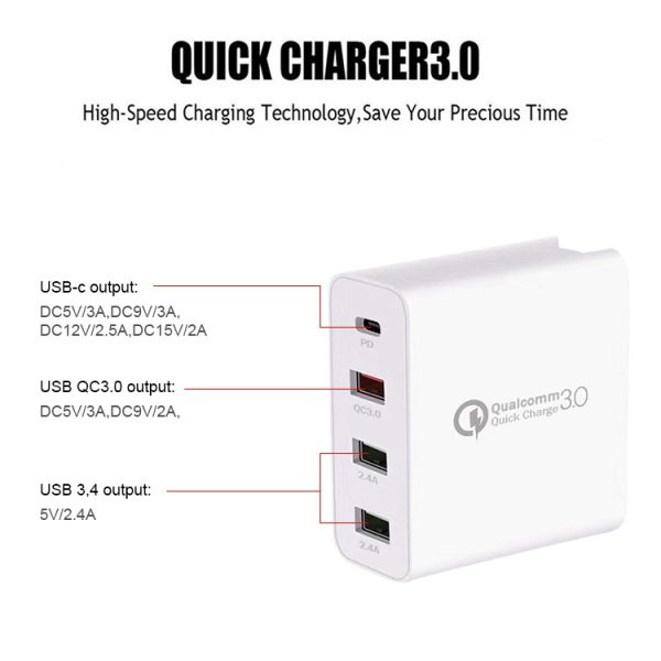 EDA00249401_3.jpg A3 PD 18W USB-C / Type-C + QC3.0 USB + Dual USB Interface Travel Charger, US Plug, EU Plug, UK Plug