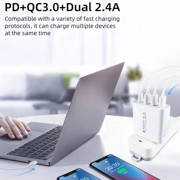 EDA00249401_5.jpg A3 PD 18W USB-C / Type-C + QC3.0 USB + Dual USB Interface Travel Charger, US Plug, EU Plug, UK Plug