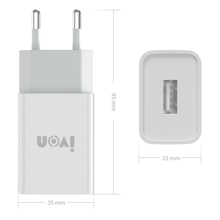 IVON AD-33 2 in 1 2.1A Single USB Port Travel Charger + 1m USB to 8 Pin Data Cable Set,, EU Plug, US Plug 2 IVON AD-33 2 in 1 2.1A Single USB Port Travel Charger + 1m USB to 8 Pin Data Cable Set,, EU Plug, US Plug - Image 2