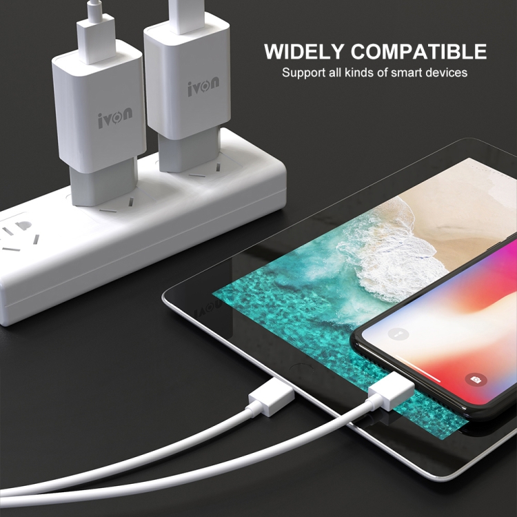 IVON AD-33 2 in 1 2.1A Single USB Port Travel Charger + 1m USB to 8 Pin Data Cable Set,, EU Plug, US Plug 4 IVON AD-33 2 in 1 2.1A Single USB Port Travel Charger + 1m USB to 8 Pin Data Cable Set,, EU Plug, US Plug - Image 4