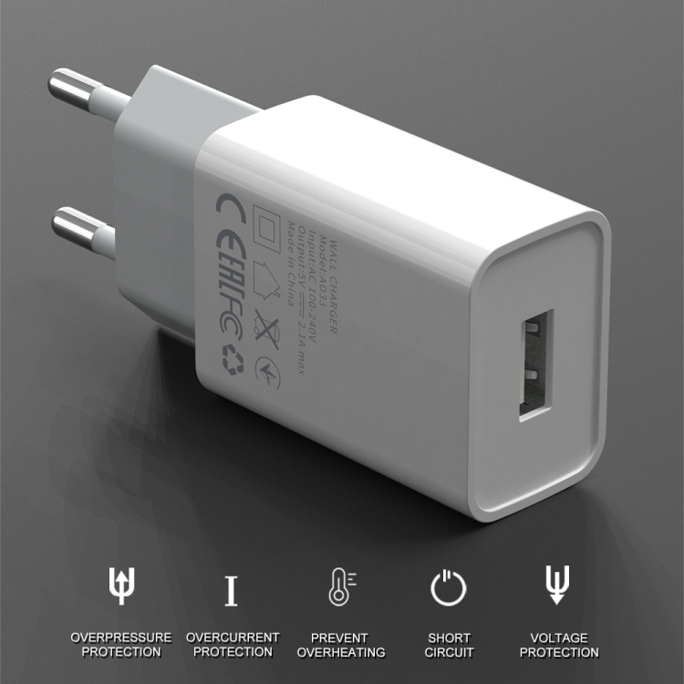IVON AD-33 2 in 1 2.1A Single USB Port Travel Charger + 1m USB to 8 Pin Data Cable Set,, EU Plug, US Plug 6 IVON AD-33 2 in 1 2.1A Single USB Port Travel Charger + 1m USB to 8 Pin Data Cable Set,, EU Plug, US Plug - Image 6