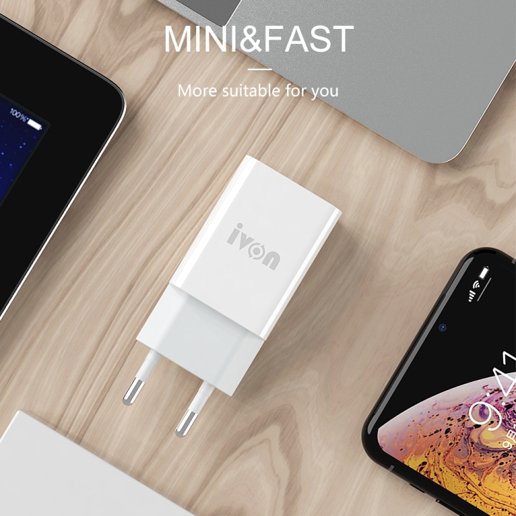 IVON AD-33 2 in 1 2.1A Single USB Port Travel Charger + 1m USB to 8 Pin Data Cable Set,, EU Plug, US Plug 7 IVON AD-33 2 in 1 2.1A Single USB Port Travel Charger + 1m USB to 8 Pin Data Cable Set,, EU Plug, US Plug - Image 7