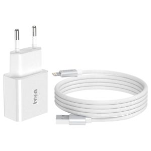 IVON AD-35 2 in 1 18W QC3.0 USB Port Travel Charger + 1m USB to 8 Pin Data Cable Set,, EU Plug, US Plug