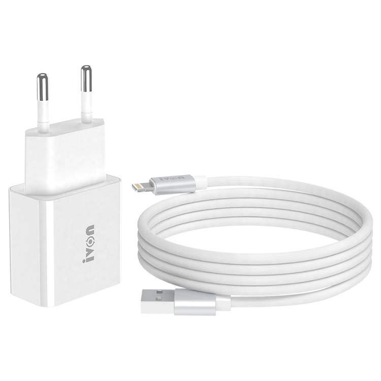 IVON AD-35 2 in 1 18W QC3.0 USB Port Travel Charger + 1m USB to 8 Pin Data Cable Set,, EU Plug, US Plug 1 IVON AD-35 2 in 1 18W QC3.0 USB Port Travel Charger + 1m USB to 8 Pin Data Cable Set,, EU Plug, US Plug