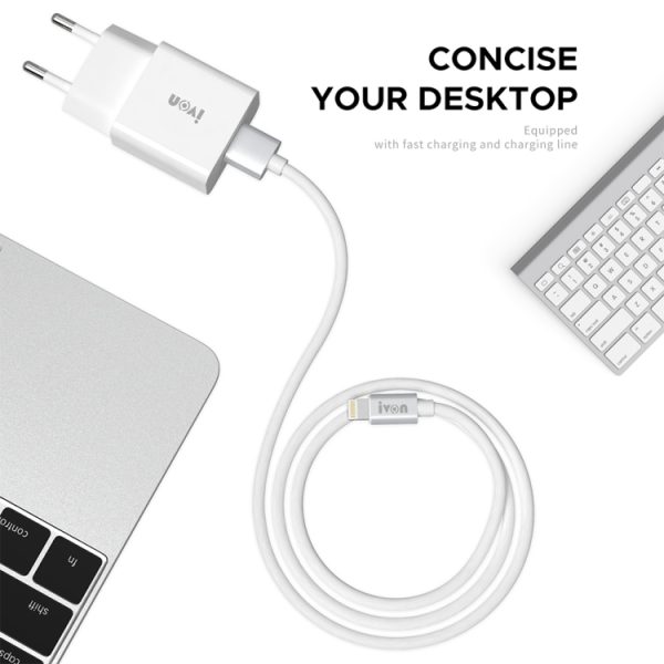 IVON AD-35 2 in 1 18W QC3.0 USB Port Travel Charger + 1m USB to 8 Pin Data Cable Set,, EU Plug, US Plug