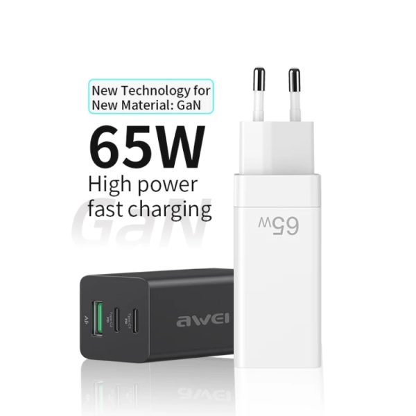 EDA003011601_B1.jpg awei PD9 65W GaN Fast Charging Travel Charger, EU Plug