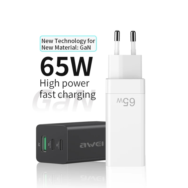 awei PD9 65W GaN Fast Charging Travel Charger, EU Plug 2 awei PD9 65W GaN Fast Charging Travel Charger, EU Plug - Image 2