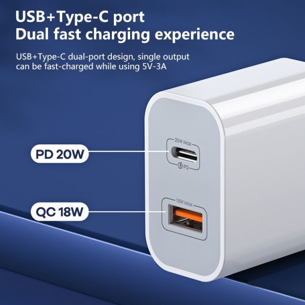 EDA003465301_B2.jpg REMAX RP-U68 Speedy Series 20W USB+USB-C/Type-C Interface Fast Charger, CN Plug, EU Plug, UK Plug, US Plug