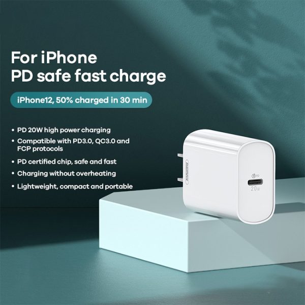 EDA003465701_B1.jpg REMAX RP-U70 Jane Series 20W USB-C/Type-C PD Fast Charger, CN Plug, EU Plug, UK Plug, US Plug