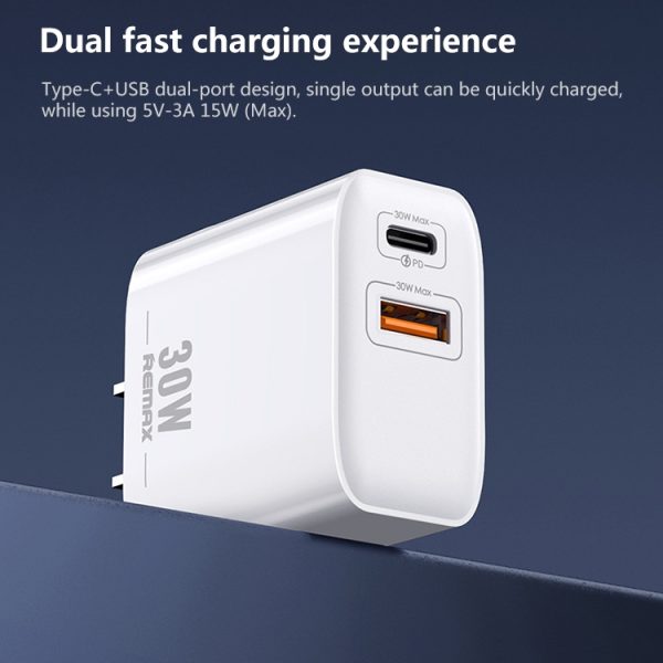EDA003466501_B2.jpg REMAX RP-U82 30W USB+USB-C/Type-C Dual Interface Fast Charger, CN Plug, EU Plug, UK Plug, US Plug