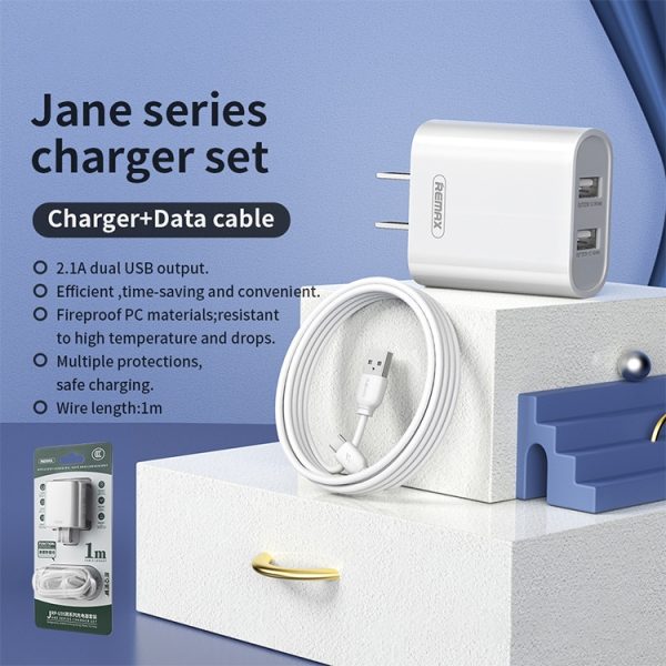 EDA003467101_B1.jpg REMAX RP-U35 Jane Series 2.1A Dual USB Port Fast Charger Set, 8 Pin, Micro USB, USB-C/Type-C