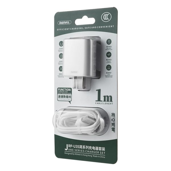 EDA003467101_B7.jpg REMAX RP-U35 Jane Series 2.1A Dual USB Port Fast Charger Set, 8 Pin, Micro USB, USB-C/Type-C